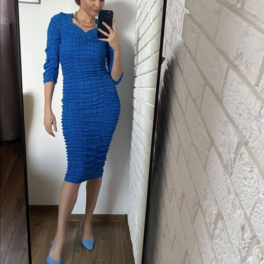 ZARA DRAPING TEXTURED FITTED DRESS
